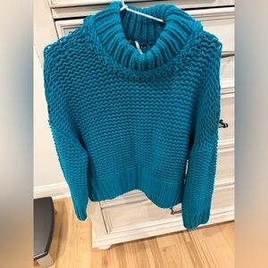 Free People Teal Chunky Cowl Neck Sweater